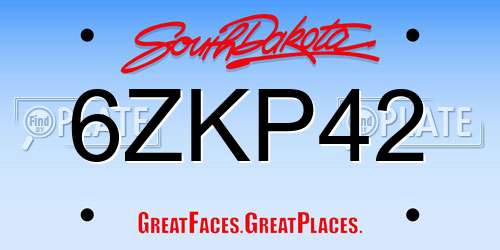 6ZKP42 South Dakota License Plate
