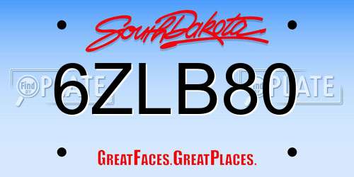 6ZLB80 South Dakota License Plate
