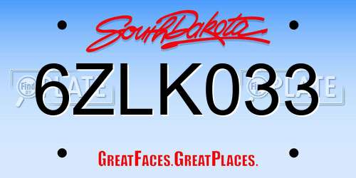 6ZLK033 South Dakota License Plate