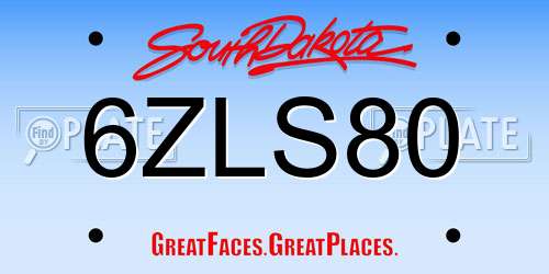 6ZLS80 South Dakota License Plate