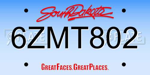 6ZMT802 South Dakota License Plate