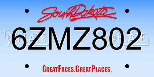 6ZMZ802 South Dakota License Plate