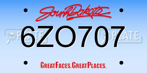 6ZO707 South Dakota License Plate