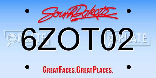 6ZOT02 South Dakota License Plate