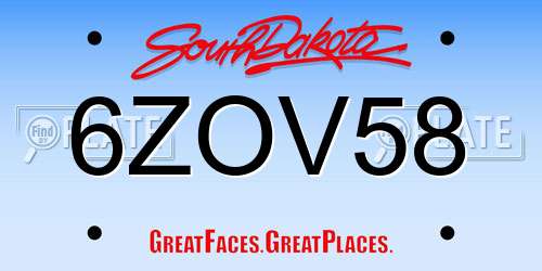 6ZOV58 South Dakota License Plate