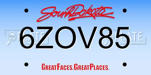 6ZOV85 South Dakota License Plate