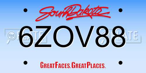 6ZOV88 South Dakota License Plate