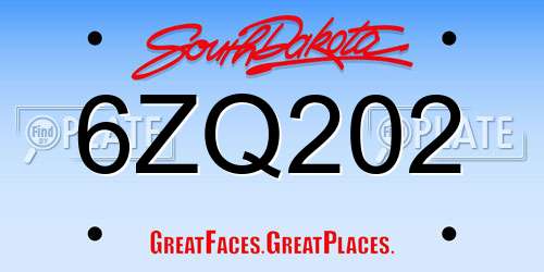 6ZQ202 South Dakota License Plate