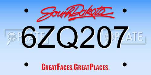 6ZQ207 South Dakota License Plate