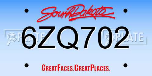 6ZQ702 South Dakota License Plate