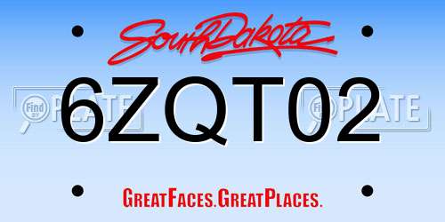 6ZQT02 South Dakota License Plate