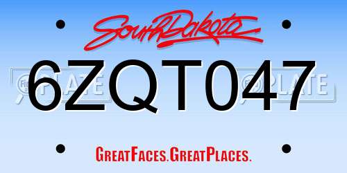 6ZQT047 South Dakota License Plate