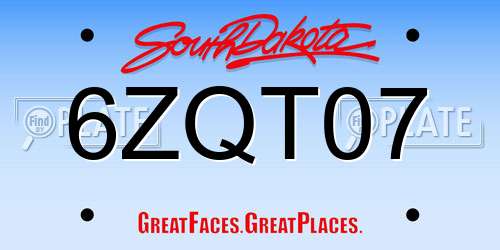 6ZQT07 South Dakota License Plate