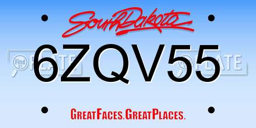 6ZQV55 South Dakota License Plate