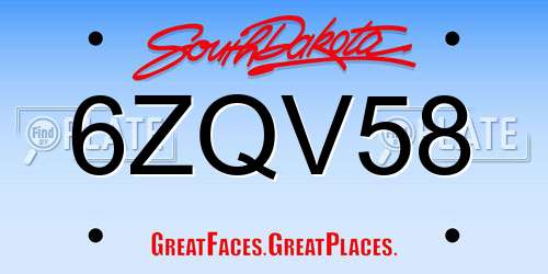 6ZQV58 South Dakota License Plate