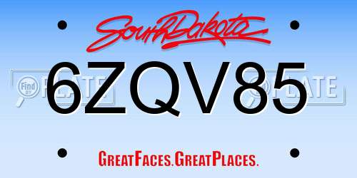 6ZQV85 South Dakota License Plate