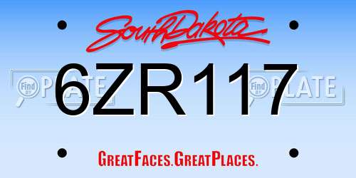 6ZR117 South Dakota License Plate