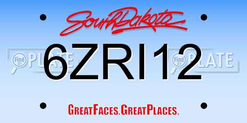 6ZRI12 South Dakota License Plate
