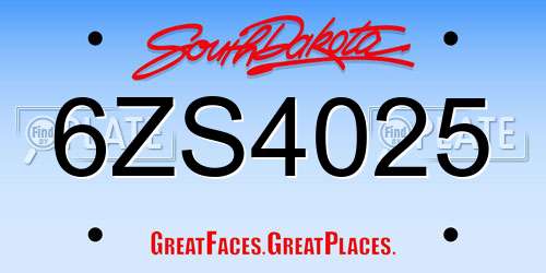 6ZS4025 South Dakota License Plate