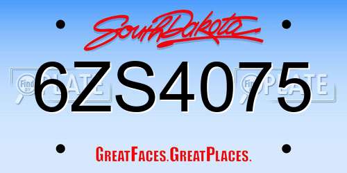 6ZS4075 South Dakota License Plate