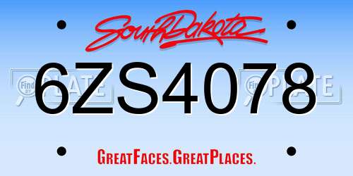 6ZS4078 South Dakota License Plate