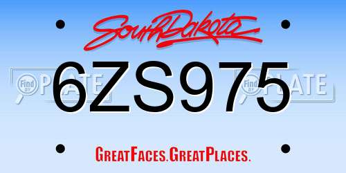 6ZS975 South Dakota License Plate