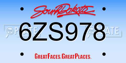 6ZS978 South Dakota License Plate