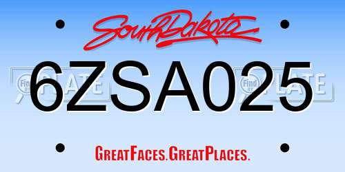 6ZSA025 South Dakota License Plate