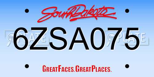 6ZSA075 South Dakota License Plate