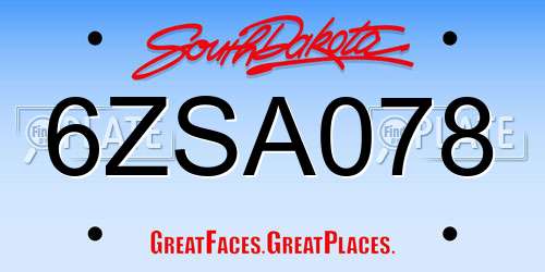 6ZSA078 South Dakota License Plate