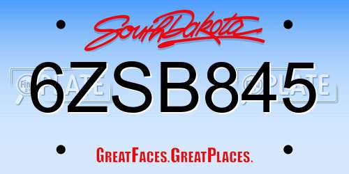 6ZSB845 South Dakota License Plate