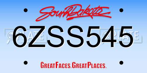 6ZSS545 South Dakota License Plate