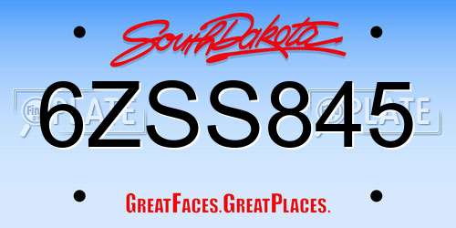 6ZSS845 South Dakota License Plate