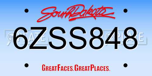 6ZSS848 South Dakota License Plate