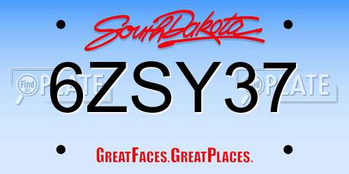 6ZSY37 South Dakota License Plate