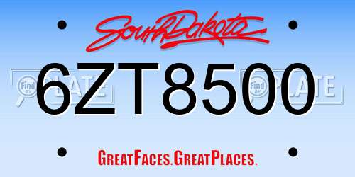 6ZT8500 South Dakota License Plate