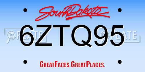 6ZTQ95 South Dakota License Plate