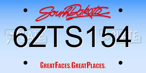 6ZTS154 South Dakota License Plate