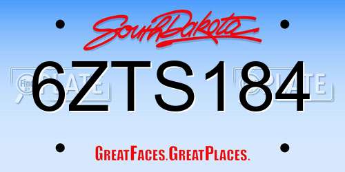 6ZTS184 South Dakota License Plate