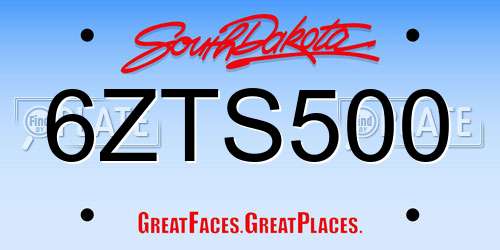 6ZTS500 South Dakota License Plate