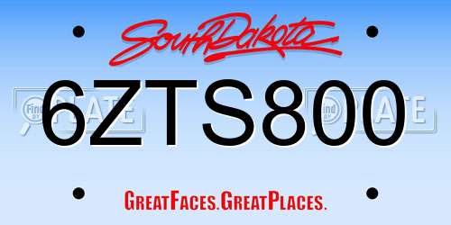 6ZTS800 South Dakota License Plate
