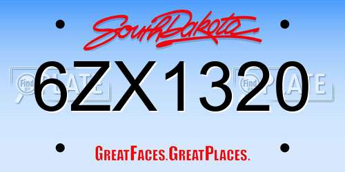 6ZX1320 South Dakota License Plate