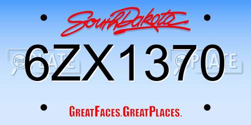 6ZX1370 South Dakota License Plate