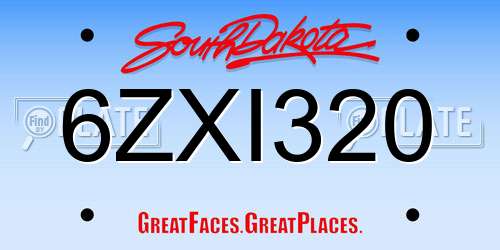 6ZXI320 South Dakota License Plate