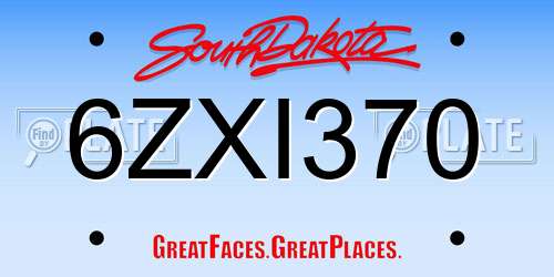 6ZXI370 South Dakota License Plate