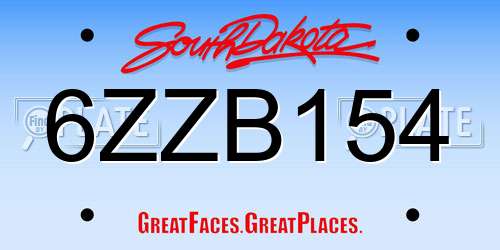 6ZZB154 South Dakota License Plate