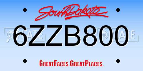 6ZZB800 South Dakota License Plate