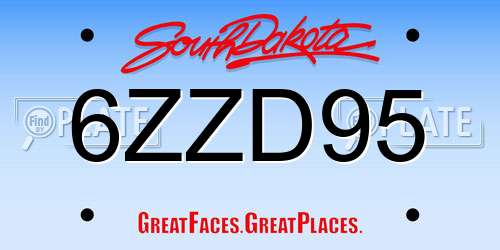 6ZZD95 South Dakota License Plate