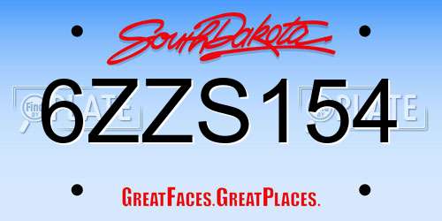 6ZZS154 South Dakota License Plate