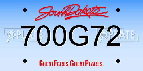 700G72 South Dakota License Plate